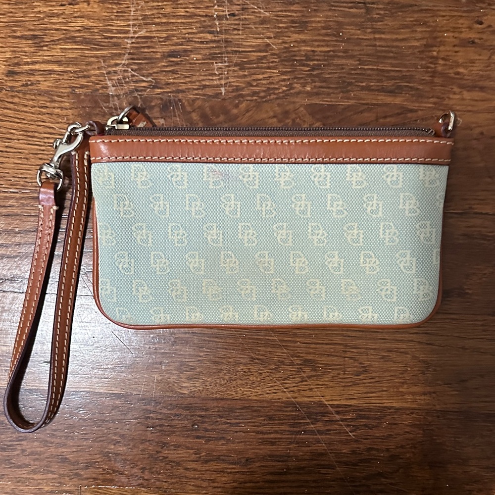 Dooney & Bourke mint green and leather Brown Wristlet